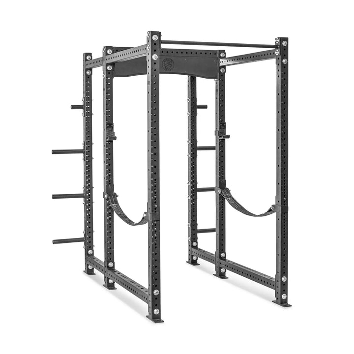 Hydra Six Post Power Rack Builder with storage extension, ideal for home gyms in Vancouver. No floor bolting needed. Fitness equipment BC.