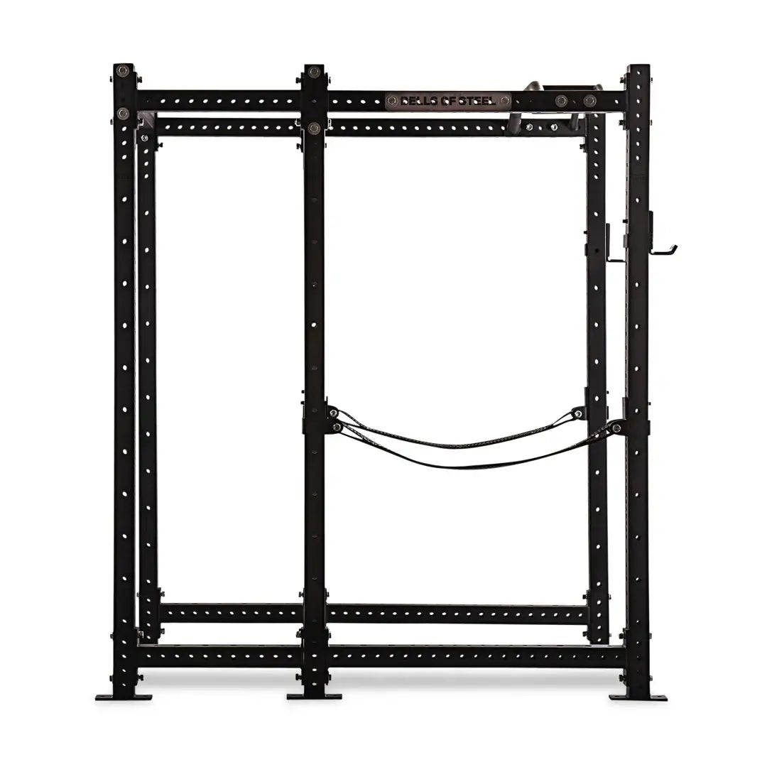 Hydra Six Post Power Rack Builder with storage, 3x3 frame, ⅝ holes; premium gym equipment for Vancouver homes and gyms.