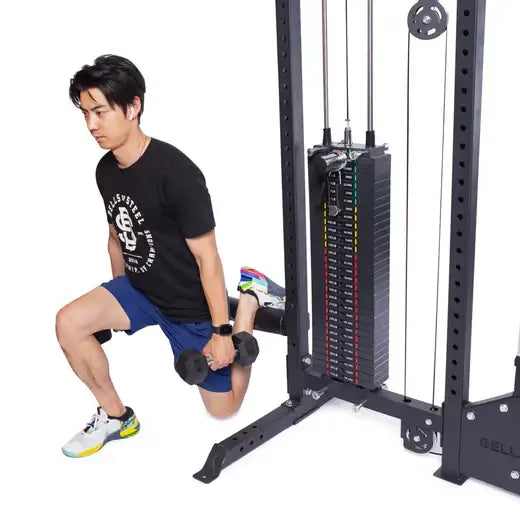 Man using multi-purpose lat pulldown and row machine at home gym in Vancouver, showcasing fitness equipment options.