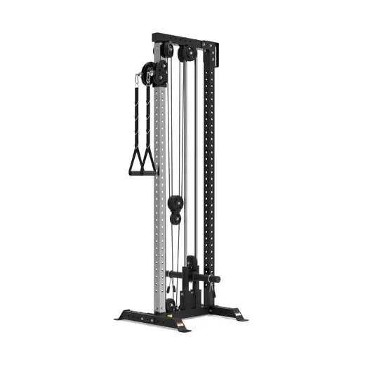 Plate-loaded Cable Tower for versatile gym workouts, ideal for home gyms in Vancouver. Compact design with 100+ exercise options.