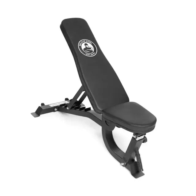 Black adjustable utility bench with 7 back angles, perfect for home gyms in Vancouver. Lightweight, portable fitness equipment.