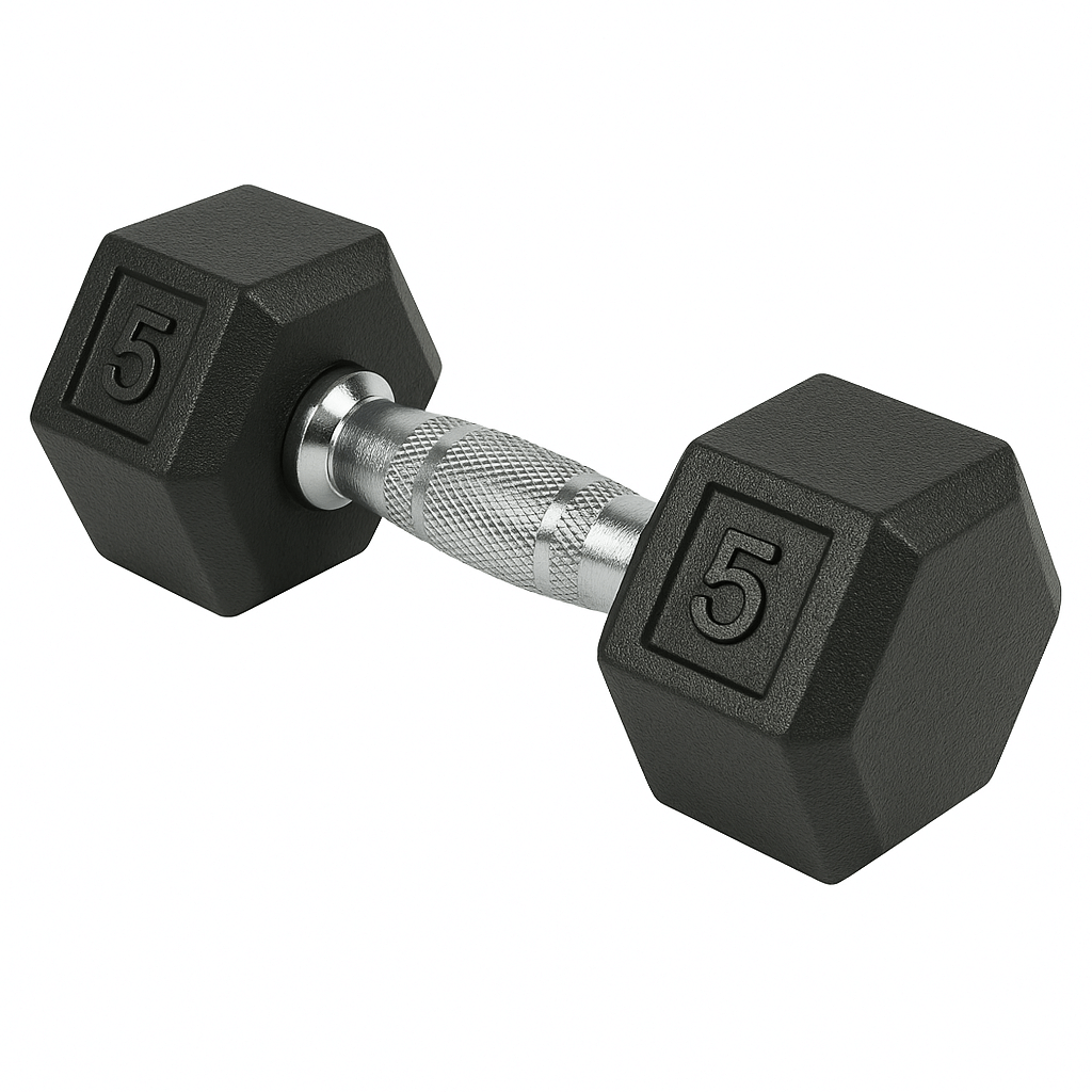 5-pound rubber hex dumbbell for gym and home fitness, available in Vancouver.