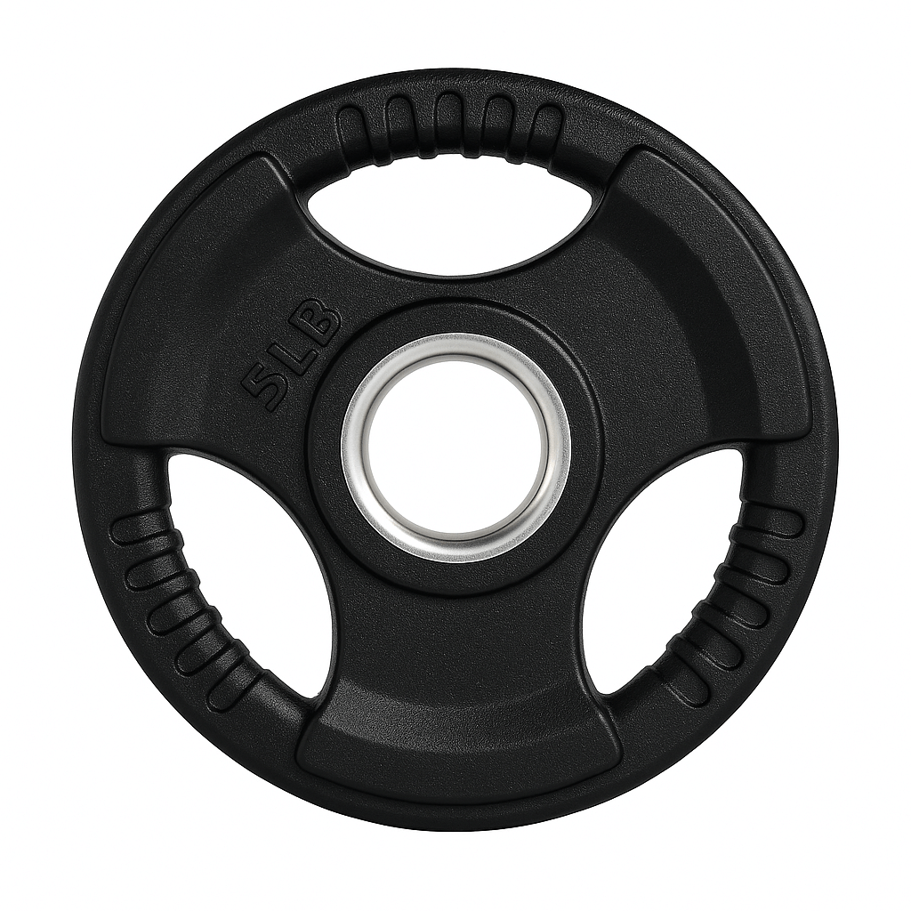 X-RIVAL Rubber Grip Olympic Plates, 5lb weight plate for gyms in Vancouver. Premium fitness equipment for confident lifting.