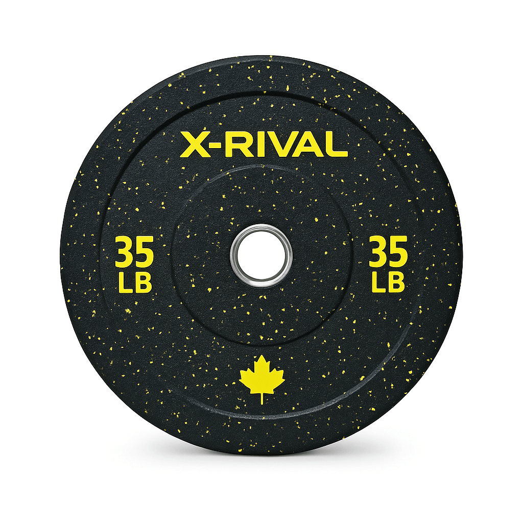 X-RIVAL Crumb Bumper Plate 35 LB featuring eco-friendly design for fitness equipment in Vancouver; ideal for gyms and home use.