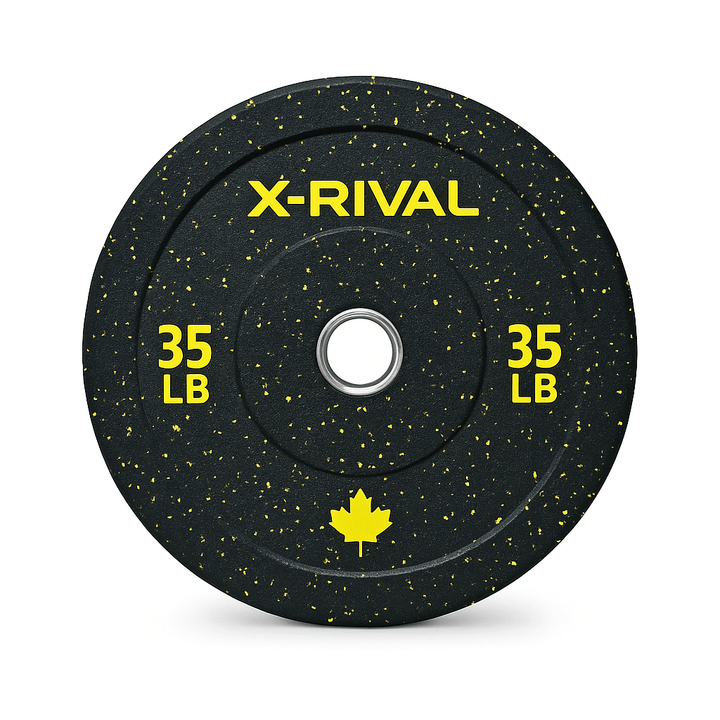 X-RIVAL Crumb Bumper Plate 35 LB featuring eco-friendly design for fitness equipment in Vancouver; ideal for gyms and home use.