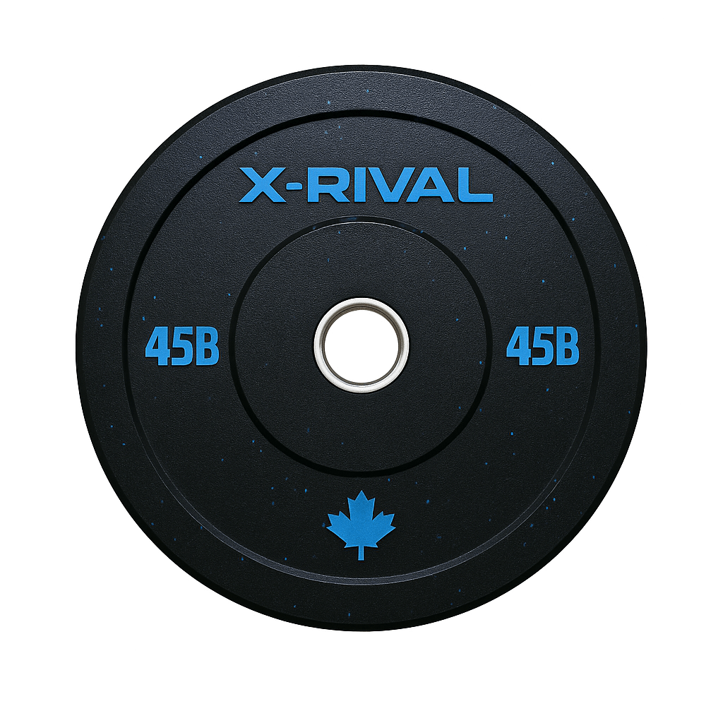 X-RIVAL Crumb Bumper Plates, eco-friendly weight plate for fitness equipment Vancouver, sustainable gym solutions, 45B weight