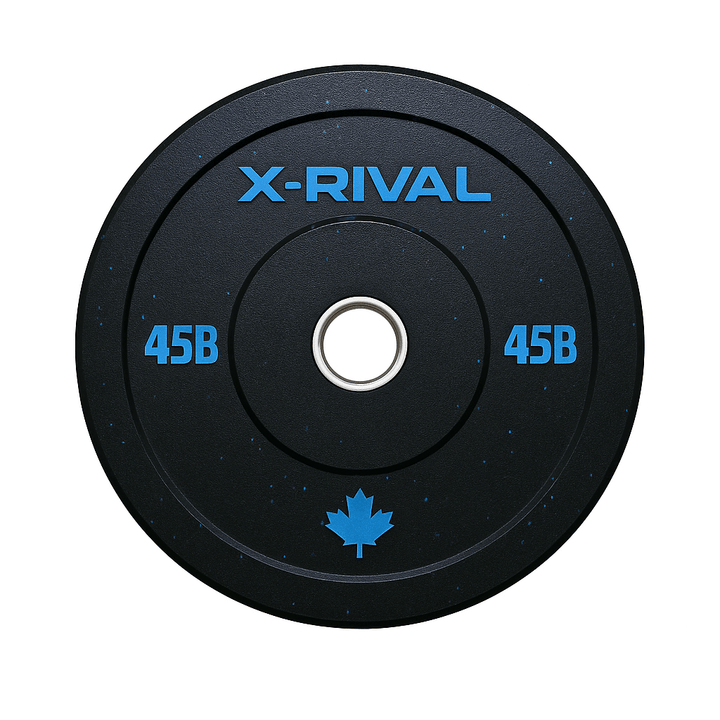 X-RIVAL Crumb Bumper Plates, eco-friendly weight plate for fitness equipment Vancouver, sustainable gym solutions, 45B weight