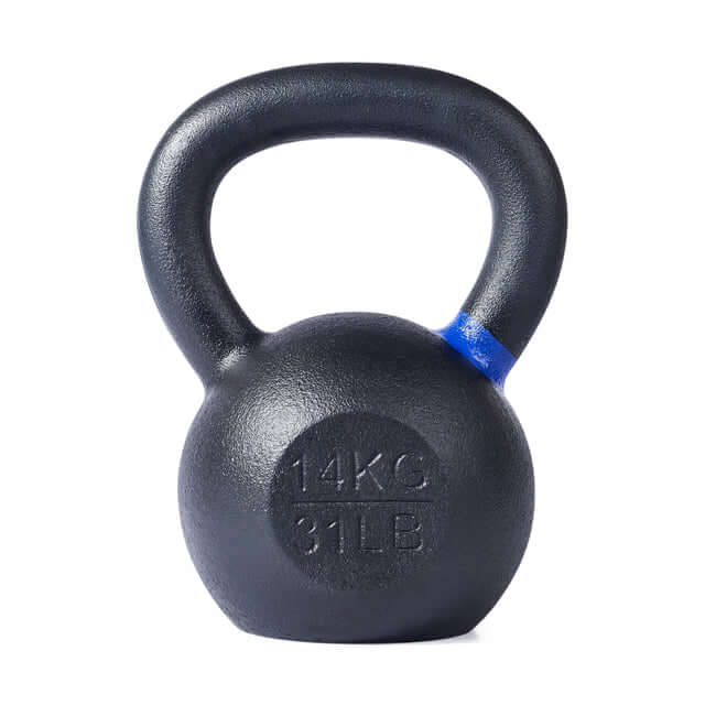 31lb powder-coated kettlebell, premium fitness equipment, available in Vancouver for home and gym workouts, blue accent