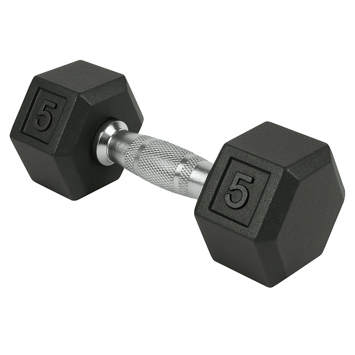 5-pound rubber hex dumbbell for gym and home fitness, available in Vancouver.