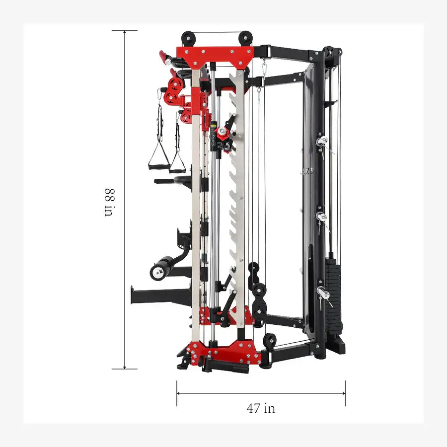 ALTAS AL-3107 fitness machine, red alloy steel, 88x47 inches, gym equipment Vancouver, commercial and home use, versatile workout solution.