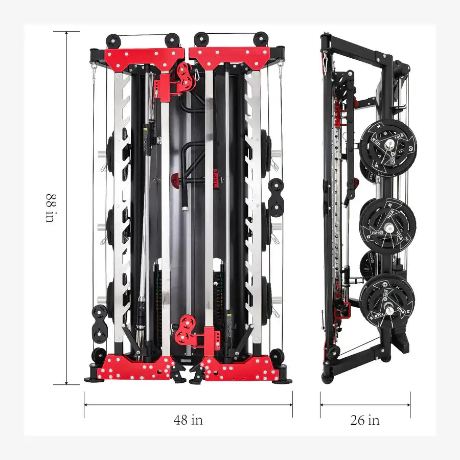 ALTAS AL-3107 fitness equipment, alloy steel, red, 77 x 47 x 88 inches open, 48 x 26 x 88 inches closed, gym equipment Vancouver