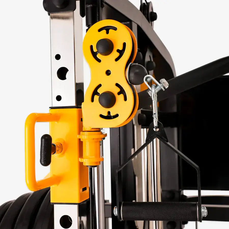 Close-up of ALTAS Strength Smith Machine AL-3061B pulley system for home gyms in Vancouver fitness equipment stores.