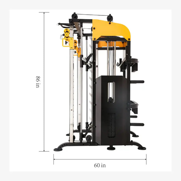 Altas Strength AL-3061B Smith Machine for home gyms, fitness equipment in Vancouver, yellow and black, suitable for unisex adults.