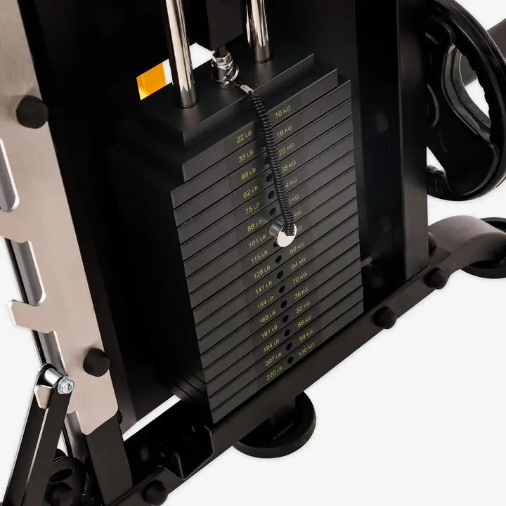 Stack weight plates on Altas Strength Smith Machine AL-3061B, fitness equipment Vancouver