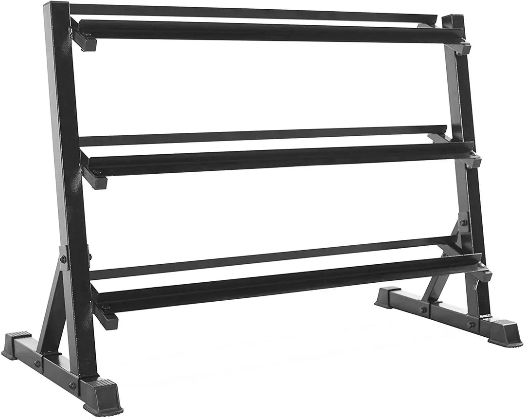 Commercial 3-Tier Dumbbell Rack for gym, optimizing space with durable construction. Fitness equipment available in Vancouver, BC.