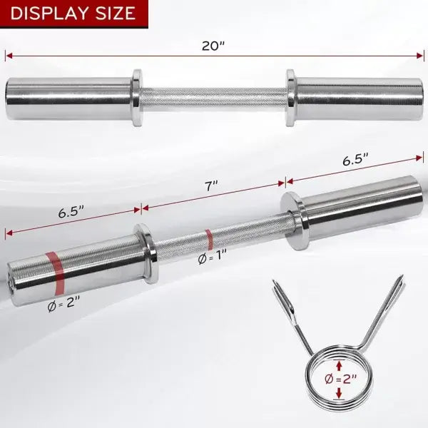 Dimensions of X-RIVAL Dumbbell Handle Barbell Pair, space-saving gym equipment from Xrival Fitness Vancouver.