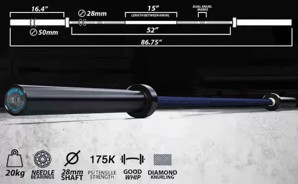 Warrior 1.0 Olympic Bar 7ft with 1000lbs Cerakote finish, ideal fitness equipment, available in Vancouver fitness store and gym supply store.